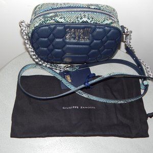 NWT CAVALLI CLASS Chain Link Python Print Top Dark Blue Small Cross-body Bag